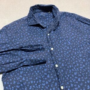 Polo Ralph Lauren Shirt Men's M Slim Fit Blue Floral Print Long Sleeve Button Up